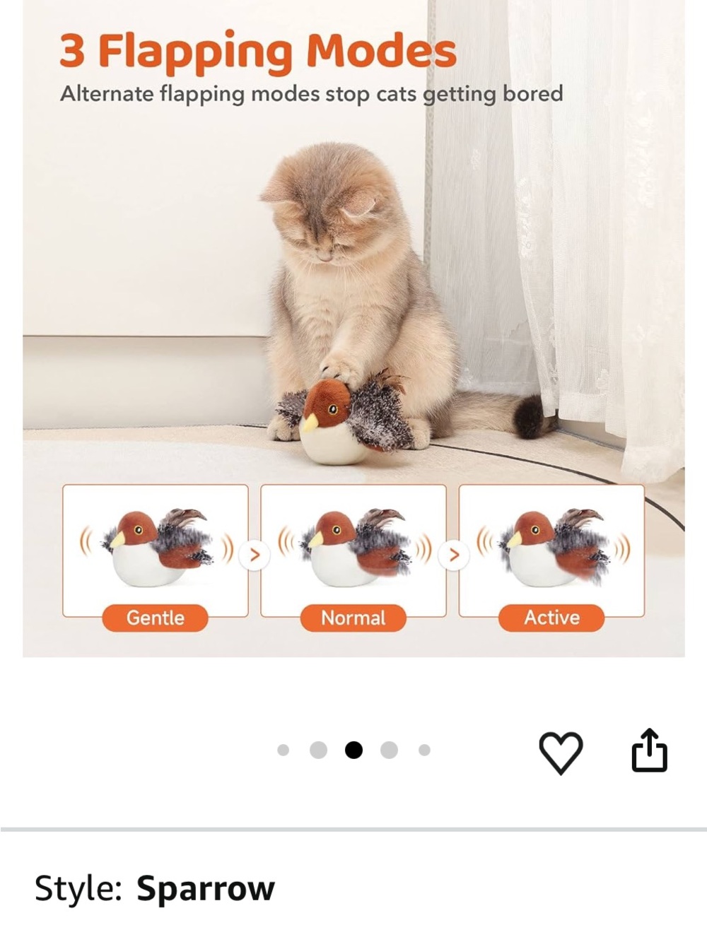 ๐ ๐ Flapping Chirping Sparrow Cat Toy - Brown/White - Picture 7 of 16